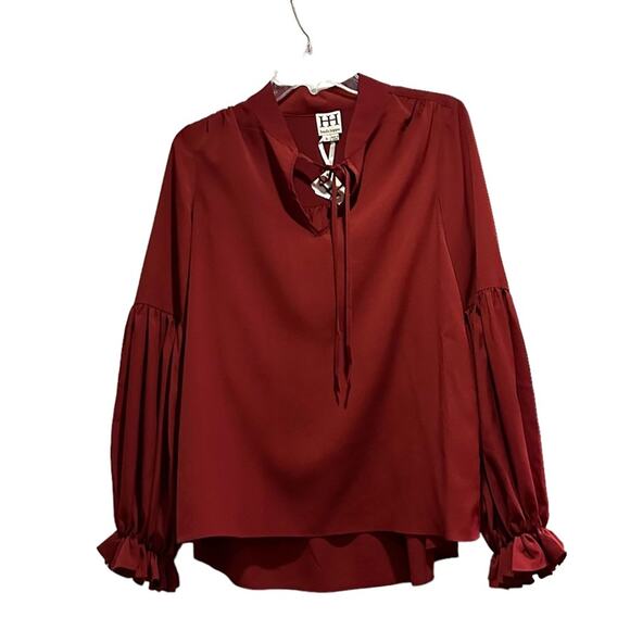 Haute Hippie Top Shirt Blouse statement Balloon Sleeve NWT NEW maroon boho Small - Picture 3 of 15